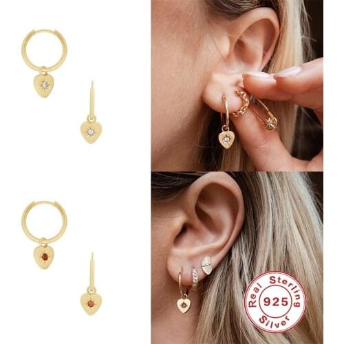 BOAKO 925 Sterling Silver Green Red Zircon Heart Pendant Huggie Hoop Earrings For Women Girls Small Charm Circle Earring Jewelry