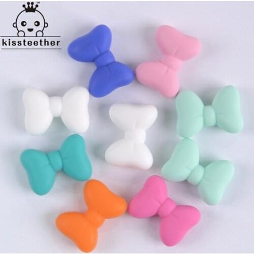 50pcs New Product Bow Tie Beads Made From Food Grade Silicone With Baby Teether Bracelet/necklace DIY Fashion Pendant