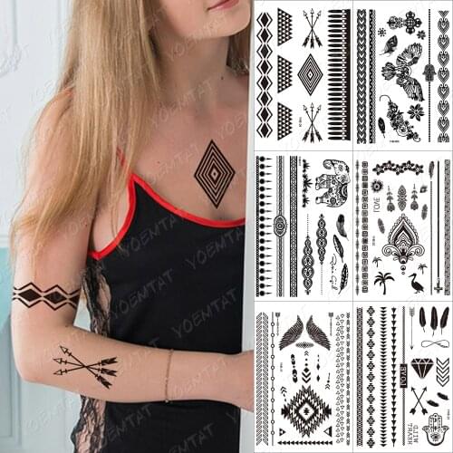 Black ink Waterproof Temporary Tattoo stickers Arabic India Henna Tattoo Love Flower Pattern bodi art lace intimate taty