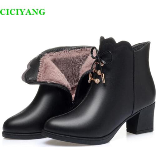2020Autumn And Winter Leather Womens Ankle Boots Chunky Heel Boots Plus Size Martin Single Boots Female High Heel Leather Shoes