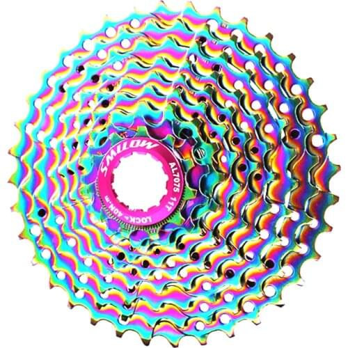 SMLLOW MTB Colorful Cassette Freewheel 9 Speed 11-13T 15T 18T 21T 24T 28T 32T 36T Chrome-Molybdenum Steel Flywheel Rainbow Chain