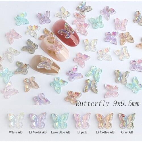 Double Layer Butterfly 9x9.5MM Resin Aurora AB Color Nail Art Rhinestones Three-Dimensional For DIY Manicure Decoration