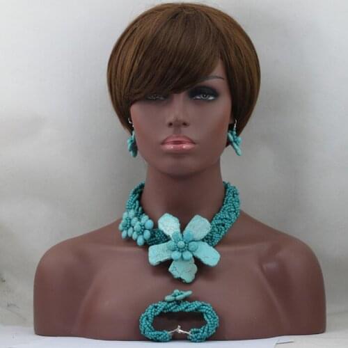 Fantastic Stone Flowers Necklace Earrings Bracelet Jewelry Set African Wedding Beads Costume Necklace Free Shipping TN159