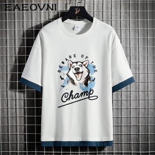 EAEOVNI Dog Print T Shirts Men Summer Casual Anime Tee Shirt Harajuku Shirt for Man 2021 New O Neck Tshirts Men Clothing Tops