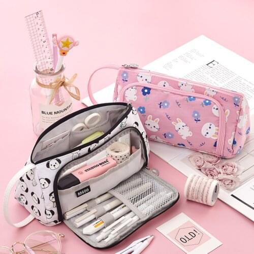 Pencil Case Canvas Large Capacity cartoon animals Pencilcase School Pen Case Supplies Pencil Bag School Pencils Pouch Stationery