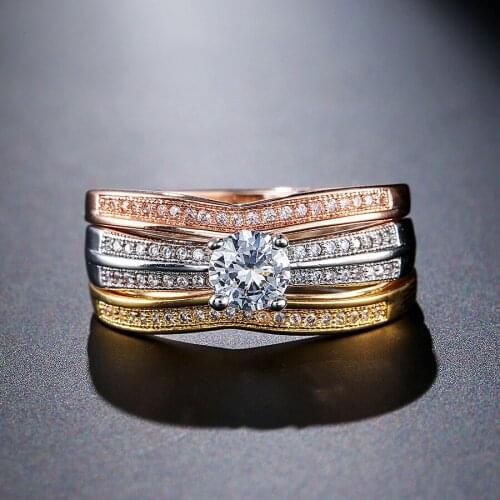 18K Multi Gold Ring 3pc Set for Women Natural Diamond with Diamond Jewelry Anillos De Bizuteria Anillos Mujer Gemstone Rings Box