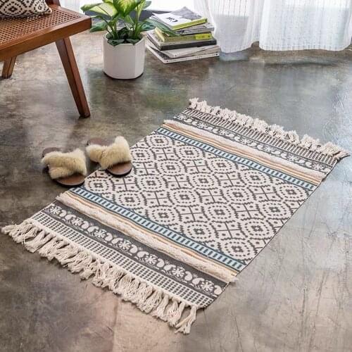 Bohemian Hand Woven Cotton Linen Rug Carpet Geometric Floor Mat with tassels Living Room Bedroom Rugs Home Decor