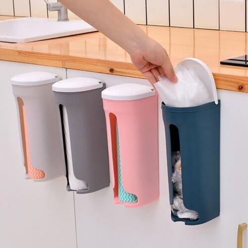 Garbage Bag Storage Box Punch-free Grocery Bags Organizer Wall Mount Kitchen Storing Rack With Cover Kitchen Accessories Storage
