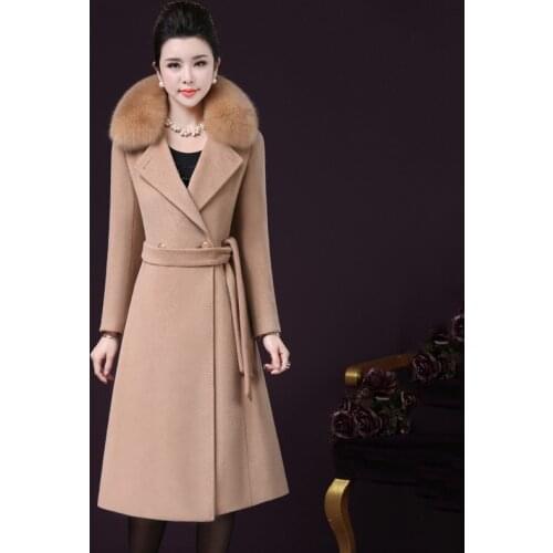 Fashion Womens Slim Coats Lady Fur Collar Peacoat Winter Woolen Coat Outwear Double Breasted Elegant Coats