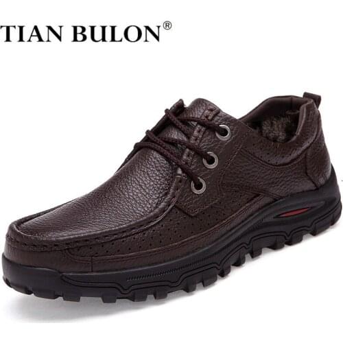 Keep Warm Men Snow Boots Genuine Leather Casual Shoes Brand Men Autumn Winter Plush Boots Loafers Men Moccasins Plus Size 38-48