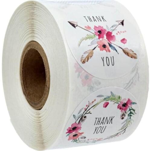 500 Pcs/roll Thank You Stickers Seal Labels Gift Boys and Girls Toys Stickers 6 Kinds of 1 Inch Round Flowers Pattern Stickers