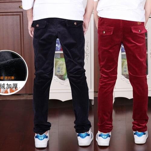 4-18T Boys Winter Pants Plus Velvet Warm Corduroy Casual Pants Fashion Solid Thick Elastic Waist Trousers High Quality