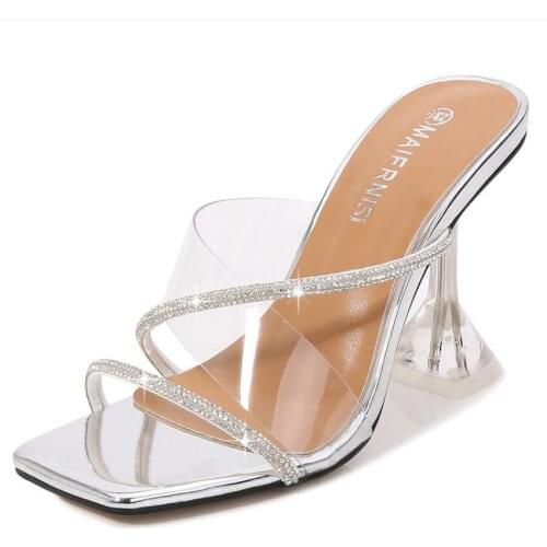 Transparent PVC Slippers Crystal Cup high-heeled Sexy Casual Shoes Plus Size 35-43 44 45 46 Women Open Toe Transparent Slippers