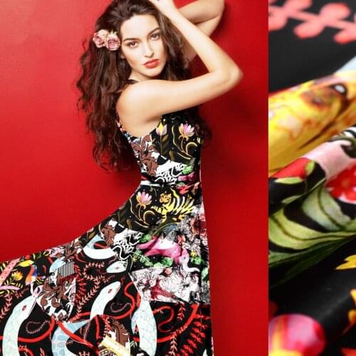 Psychedelic Paris print stretch silk satin fabric soft silk fabric satin cheongsam silk fabric for dress natural silk fabric