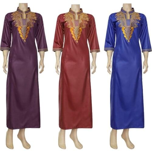 Richkeda Store New South African Traditional Wear Dashiki Maxi Dresses For Women Plus Size Clothes Gold Embroidery Lady Dress