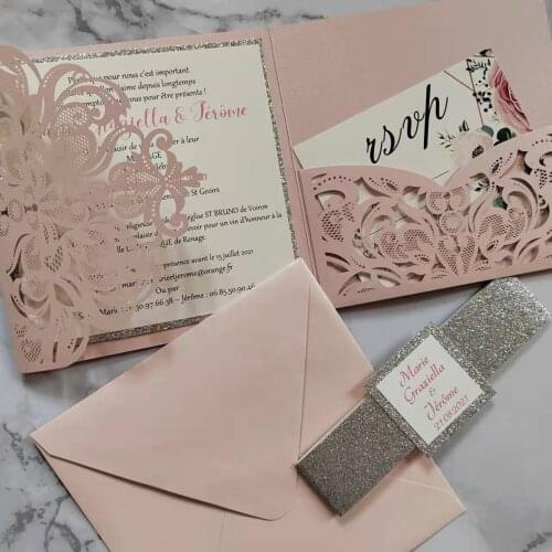 Pink&Silver Baby Shower Invitation Cards Pink Wedding Trifold Invitation Cards