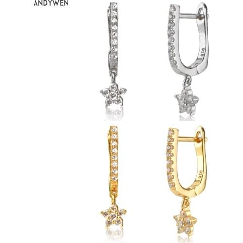 ANDYWEN 2020 925 Sterling Silver Star Drop Earring Ovals Round Crystal Luxury Zircon CZ Piercing Dangle Rock Punk Jewelry