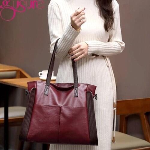 Gusure Women High Quality PU Leather Handbags Female Solid Color Messenger Bag Vintage Fashion Top-handle Shoulder Bags Totes