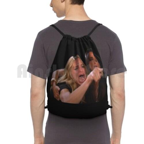 Woman Yelling At A Cat-Funny Memes Backpack Drawstring Bags Gym Bag Waterproof Woman Shouting Woman Yelling Smudge Cat
