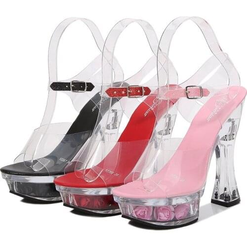 Firowe Women Clear Transparent Chunky Heel Wedge Sandals Womens Summer Platform Non-Slip Thick Bottom Sexy Versatile Shoes15CM