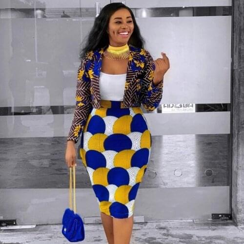 2 Piece Women Set Dashiki African Long Sleeve Two Piece Set Crop Top Suits Midi Skirt Print Casual Outfit Africa Clothing