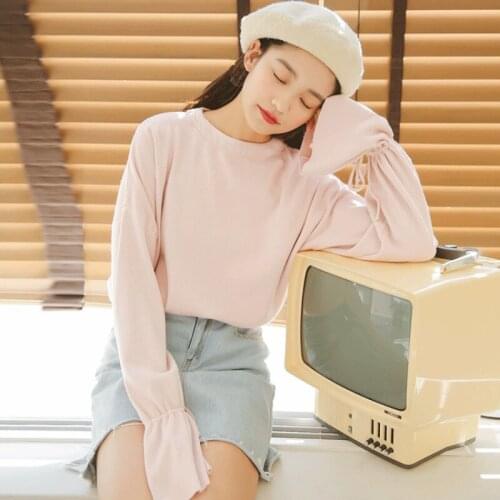 Winter Autumn Long Sleeve Pullovers Female Chic Round Collar Sweater Women Students Fashion Korean Solid Color Jumper Tops H9406