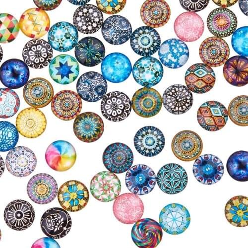 200pcs 12mm Mosaic Printed Glass Half Round/Dome Cabochons for Jewelry Making DIY Findings Accessories