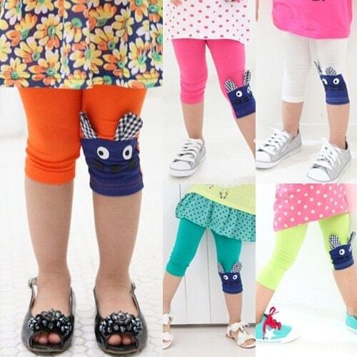 2021 Hot 2-10 Years Old Children Birthday Party Candy Color Capris Cartoon Patchwork Calf Length Summer Kids Girls Leggings