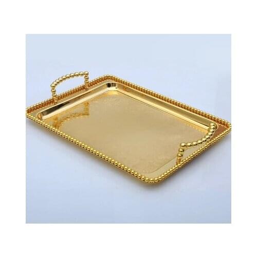 Large size European Gold plated Rectangle metal food tray metal serving tray gold fruit plate wedding tray decoration FT004