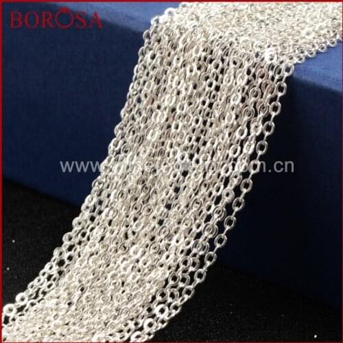 BOROSA 16" 18" 30" Silver Color Chains For Pendant Beads Finished Jewelry Chain Necklace Finding Golden Flat Cable Chains PJ003