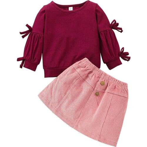 Kids Clothes Girl Sets Autumn Bow Pullovers Sweater Corduroy Skirts Set roupas infantis Cute Toddler Girl Outfits ensemble fille