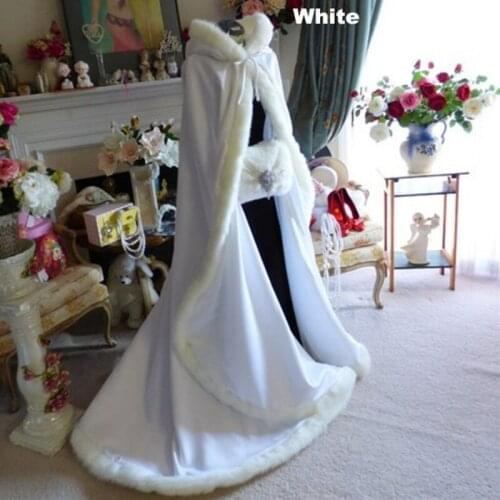 Long Wedding Party Cloak Women Coat Faux Fur Bride Winter Reversible Cape Hooded