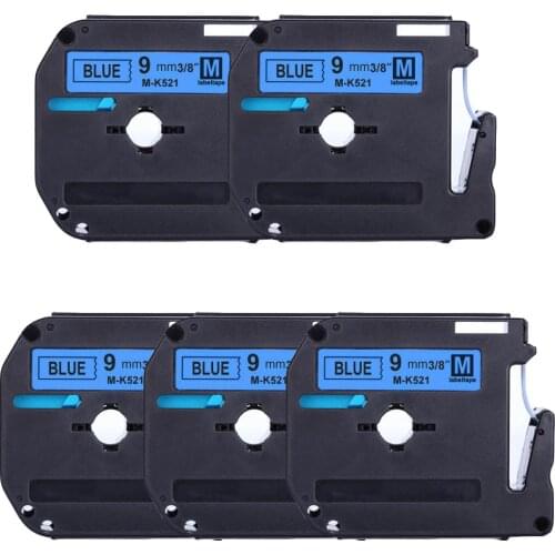Label World 5PACK MK521 label tape Compatible Brother Black on blue 9mm laminated strong adhesive label tapes for PT-80 PT-70