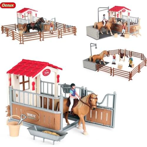 Oenux Farm Horse Horse Model Simulation Animals Horseman Stable Playset Action Figures PVC Emulational Educational Kids Toy Gift