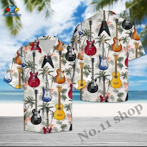 Hip Hop Rock Print Hawaiian Beach Shirt For Men 2020 3D Summer Short Sleeve 6XL Shirts Mens Guitar Tropical Hawaiian Shirt