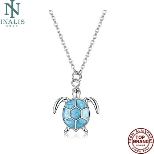 INALIS 925 Sterling Silver Pendant Necklace For Women Blue Tortoise Necklaces Birthday Epoxy Jewelry Direct Selling Wholesale