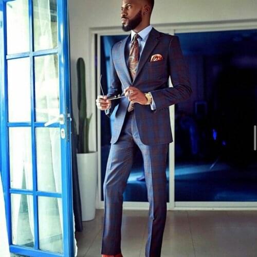 Tailored Business Check Plaid Mens Pants Suits Custom Made Slim Fit Groom Best Man Coat Blazer 2 pcs (Jacket+Pants)