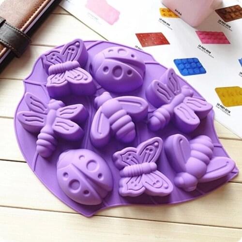 Baking Tools Insect Bee Butterfly Ladybug Mould Silicone Cake Candy Jelly Chocolate Mould Purple Cake Decoration