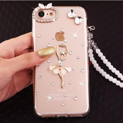 LaMaDiaa Luxury Diamond Butterfly TPU Mobile Phone Case With Rope For Iphone11 Pro X XSiphone 12 5S 6s 7 8 Plus Flower Cover