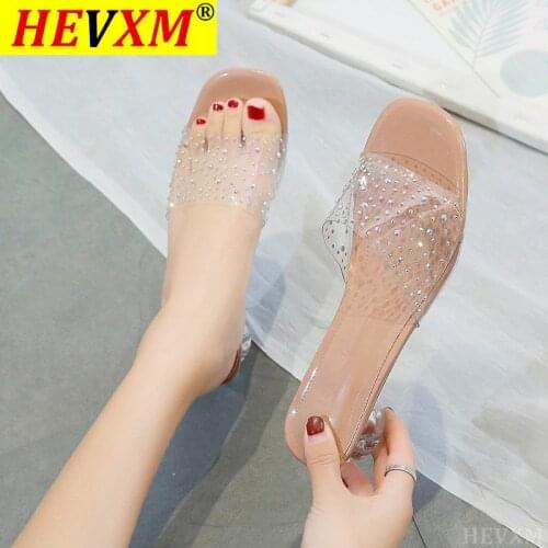 Summer Clear Transparent Slippers Peep Toe Med Heels Female Colorful Women Shoes Mules Slides Ladies Shoes Zapato Mujer