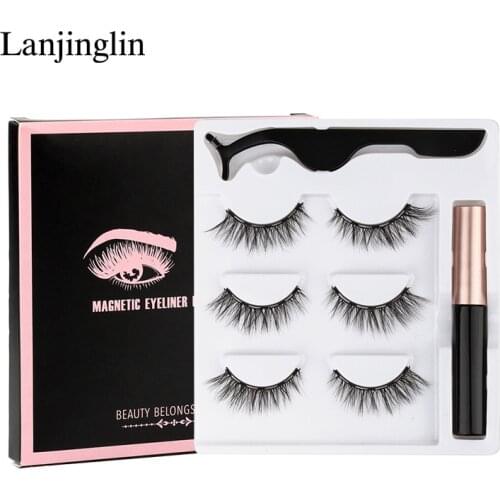 LANJINGLIN 3 Pairs Magnetic Eyelashes Mink Eyelashes Magnetic Eyeliner Magnetic Lashes Short False Eyelash Lasting Handmade Lash