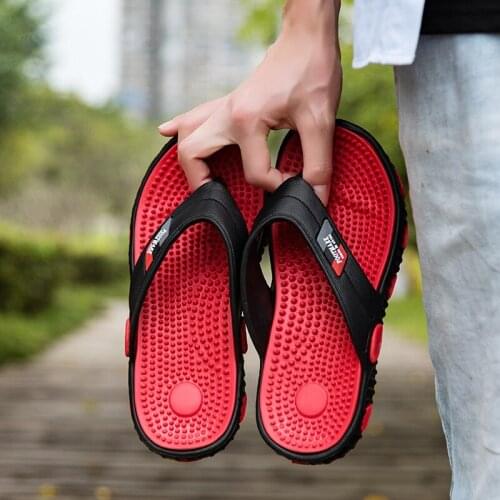 Hot Fashion Red Summer Massage Slippers Men Beach Flip Flops Comfortable Open Toe Slippers Men Casual Beach Shoes сланцы мужские