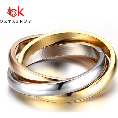 Oktrendy Classic 3 Rounds Ring Sets Women Stainless Steel Wedding Engagement Female Finger Jewelry