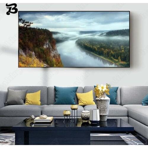 Canvas Painting Wall Art Landscape Cloud Forest Canyon River Mountain Canvas Posters and Prints for Living Room Home Wall Decor