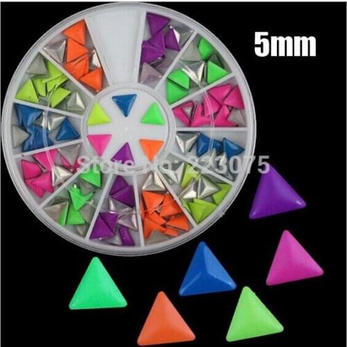 New triangle 5mm Nail Art 3D Studs Punk Style Neon Decoration Tip For Manicure Decor 3 cases/lot