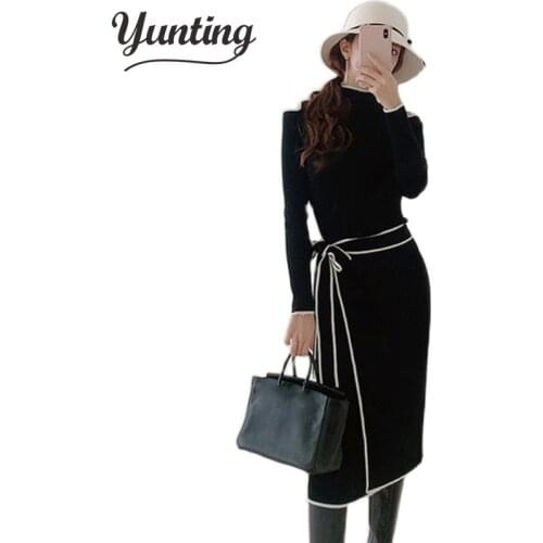 Autumn Winter Women Knitted Dress Sweater Dresses Lady Slim Bodycon Long Sleeve Bottoming Dress Vestidos