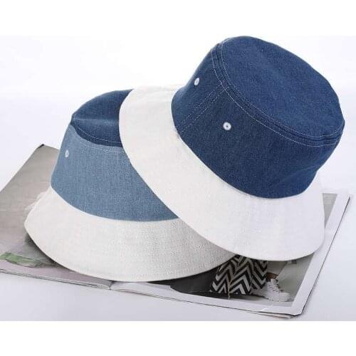 2021 Women Summer Cotton Bucket Hat Elegant Denim Fabric Beach Hat Visor Summer Hats for Women Hip Hop