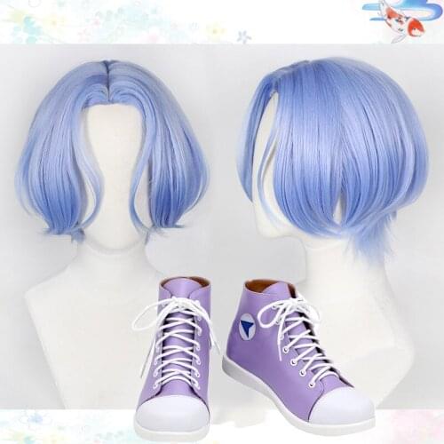 Anime SK8 the Infinity SK Langa Cosplay Wig Gradient Blue Short Hair Halloween Headwear Unisex Props with Free Hairnet Shoes