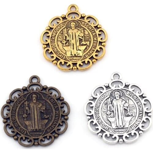 Flower Saint San Benedetto Cross alloy Charm Pendants 12Pcs/lot 33x37mm Fashion Jewelry DIY Fit Bracelets Necklace