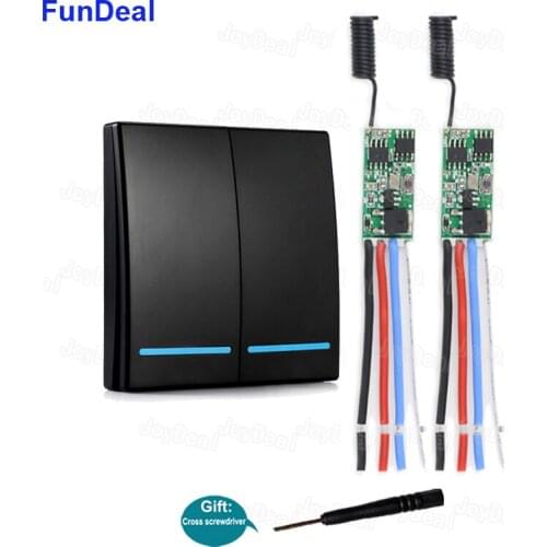 FunDeal 433 MHz Wireless Mini RF Remote Control Switch Receiver DC 4.5V 5V 6V 8.4V 9V 12V Receiver And 86 Wall Panel Transmitter